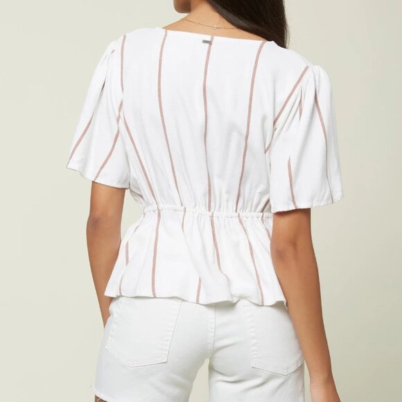 Wes White Striped Button-Up Short Sleeve Top - Picture 11 of 13